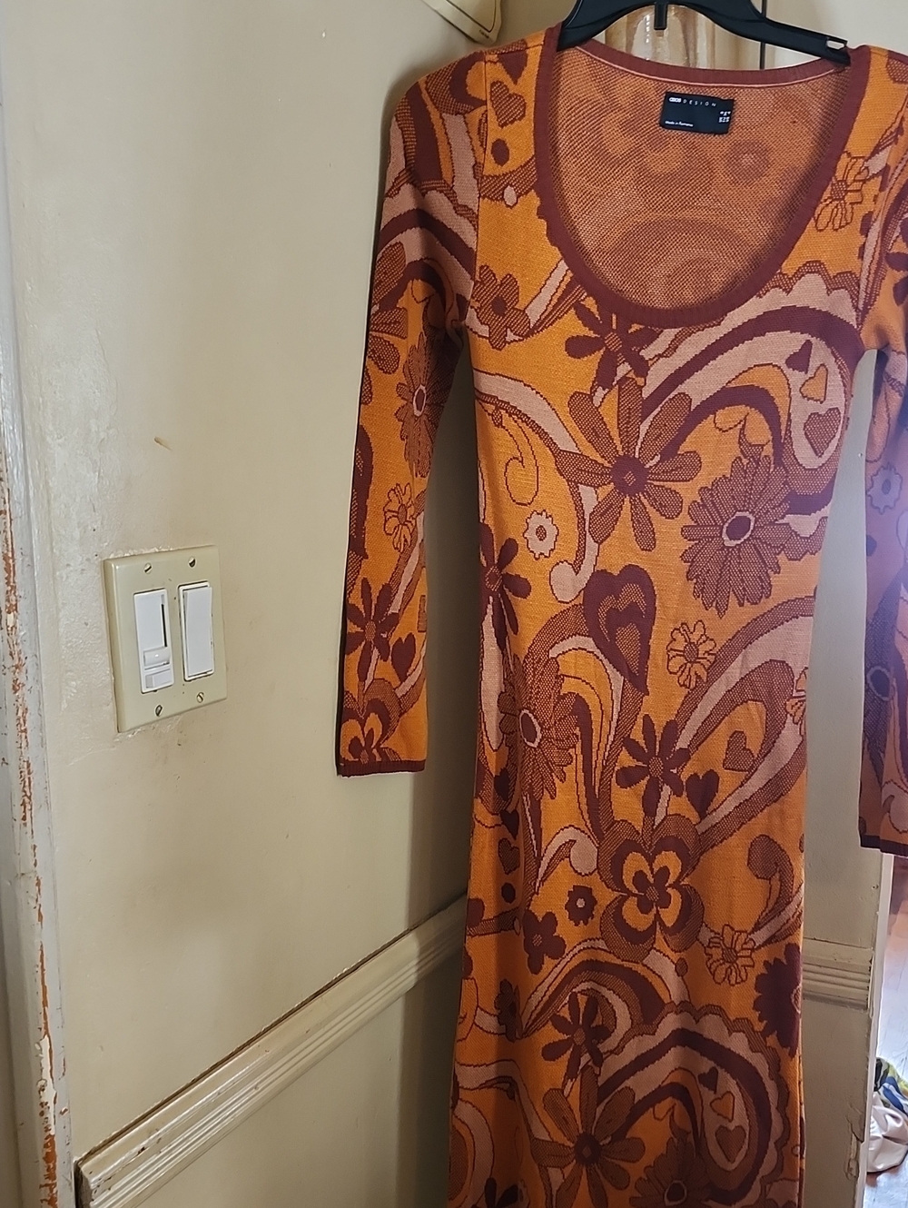 Retro Floral Knit Maxi Dress in Orange & Brown by Zara